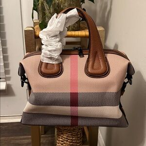 Elegant Brown and Red Checkered Women's Bag